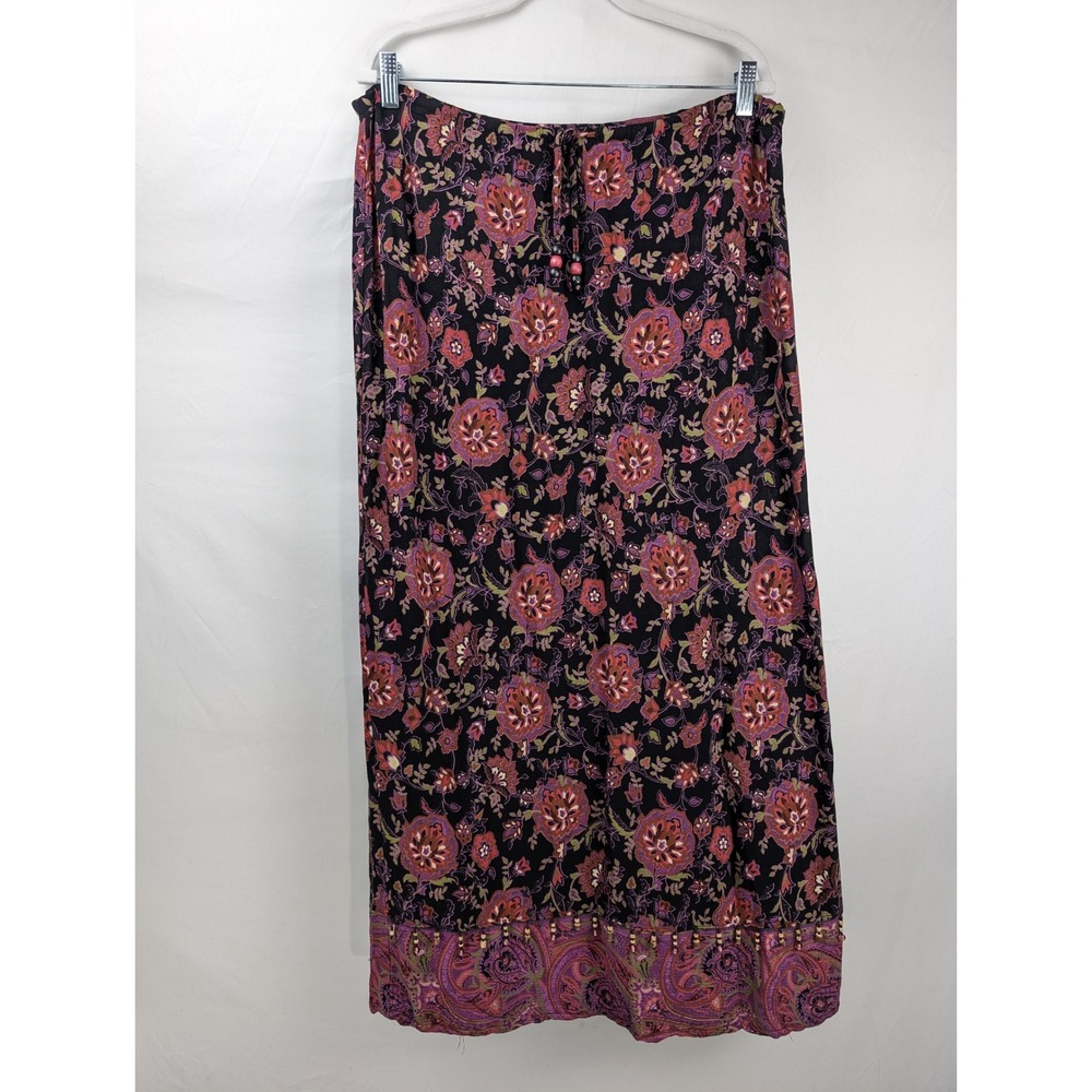 Vintage Y2K Floral Paisley‎ Beaded Maxi Skirt Size L Pink Romantic Cottagecore